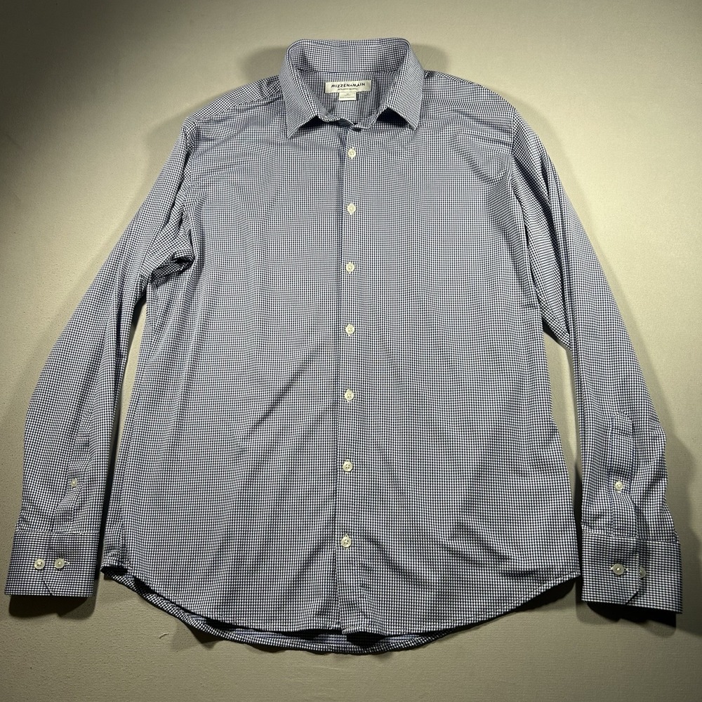 Mizzen+Main Mens Medium Blue Gingham Check Performance Dress Shirt Classic‎ - Picture 2 of 6